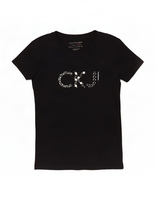 Camiseta feminina Calvin Klein Jeans com estampa gráfica, tamanho 10, preto pequeno
