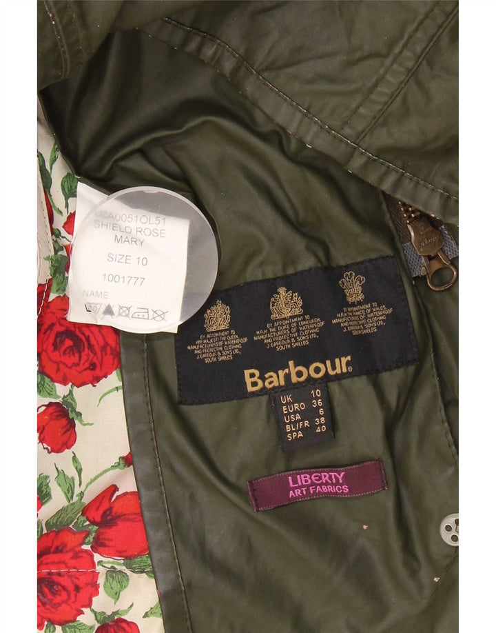 Jaqueta feminina de algodão encerado Barbour UK 10 pequena cáqui