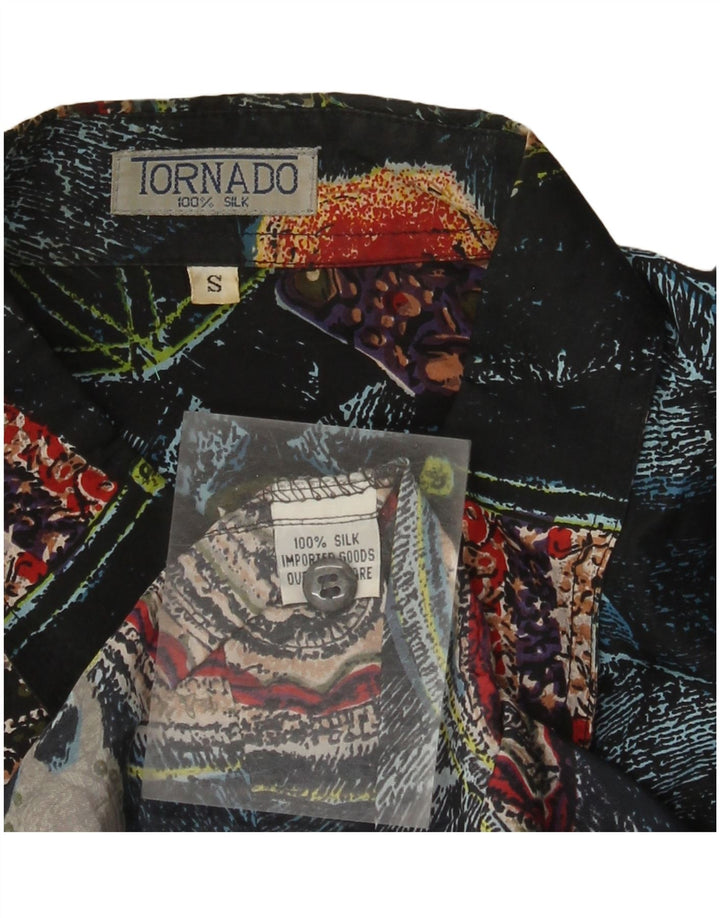 Tornado Masculino Abstrato Padrão Solto Fit Camisa Pequena Seda Multicolorida
