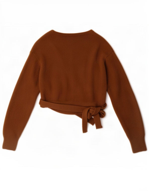 Suéter feminino Zara Crop Wrap Cardigan Reino Unido 12 Médio Marrom Nylon