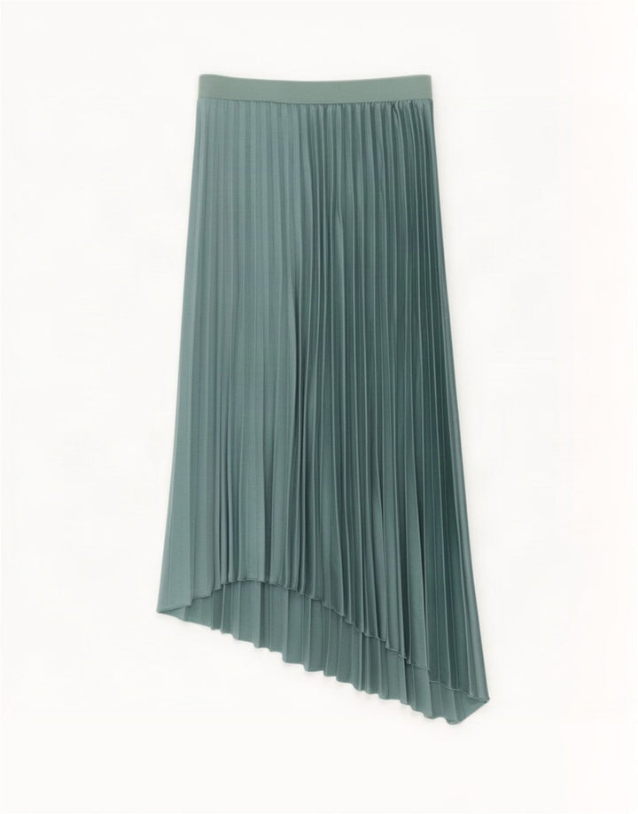 Zara Saia feminina assimétrica plissada média W28 poliéster verde