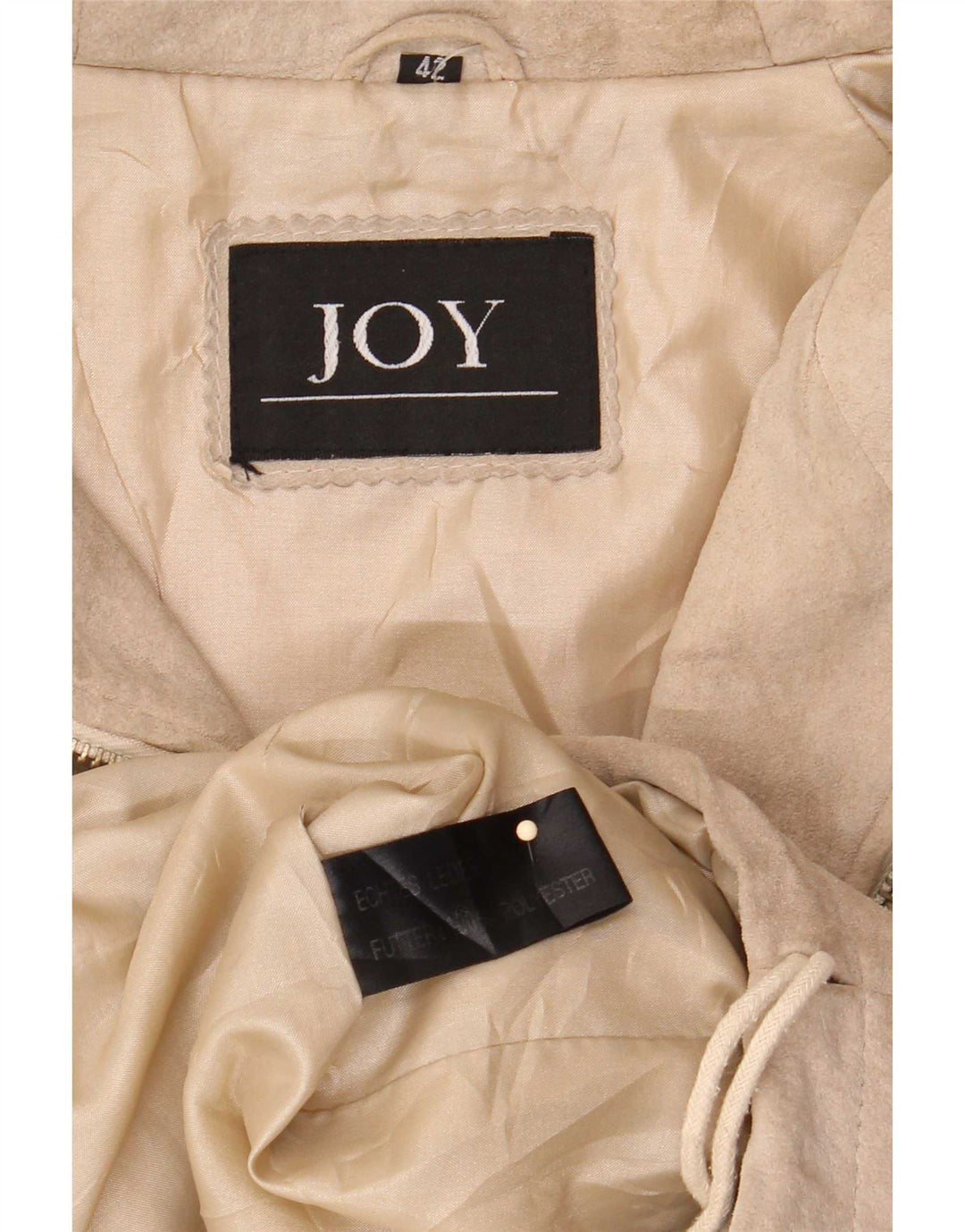 Sobretudo feminino de camurça com capuz Joy EU 42 couro bege grande