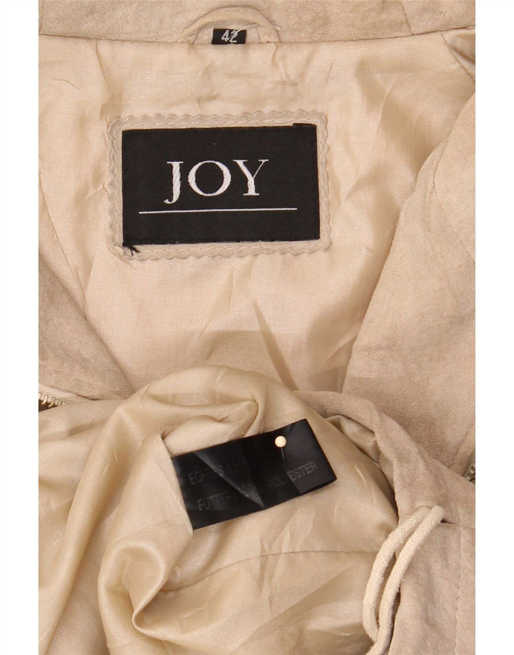Sobretudo feminino de camurça com capuz Joy EU 42 couro bege grande