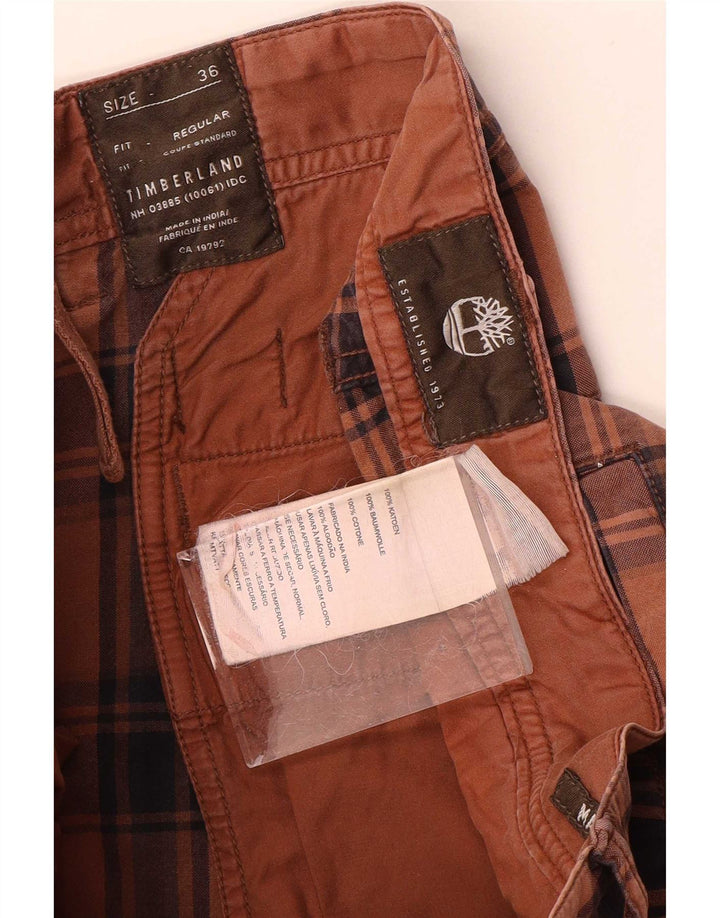 Timberland Mens Regular Chino Shorts W36 Grande Algodão Xadrez Marrom
