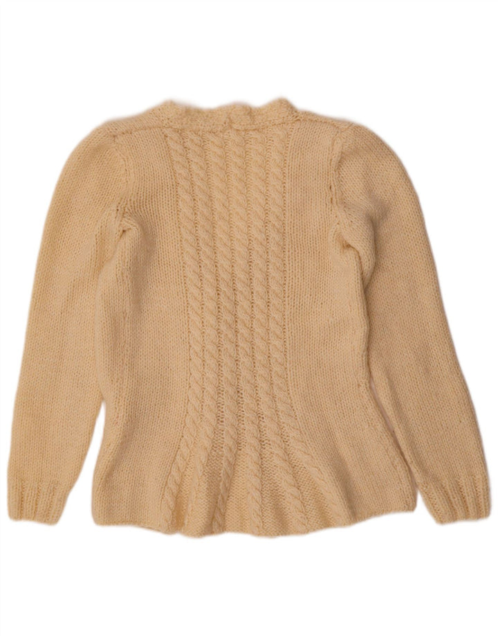 Suéter cardigã feminino vintage Reino Unido 12 bege médio