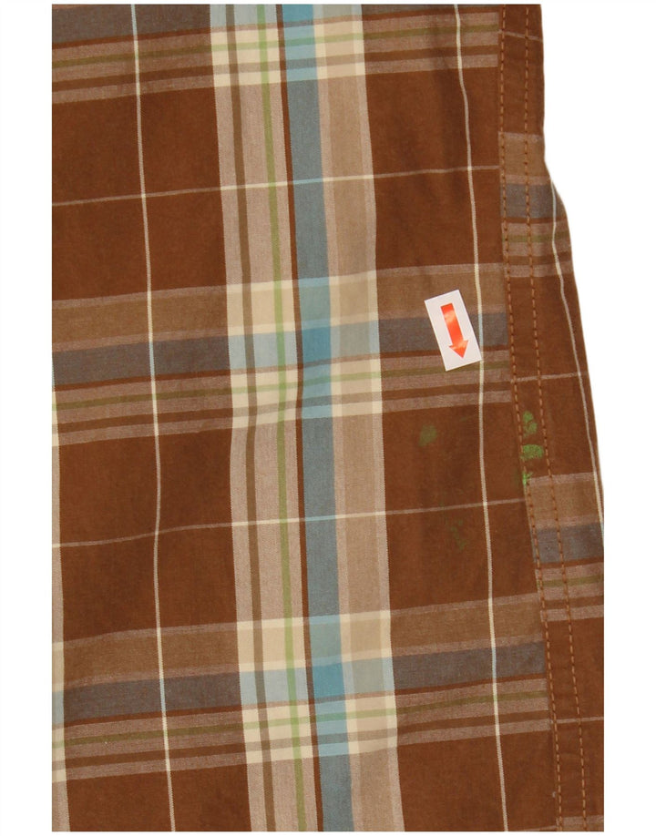 Camisa masculina Hollister de algodão xadrez marrom médio