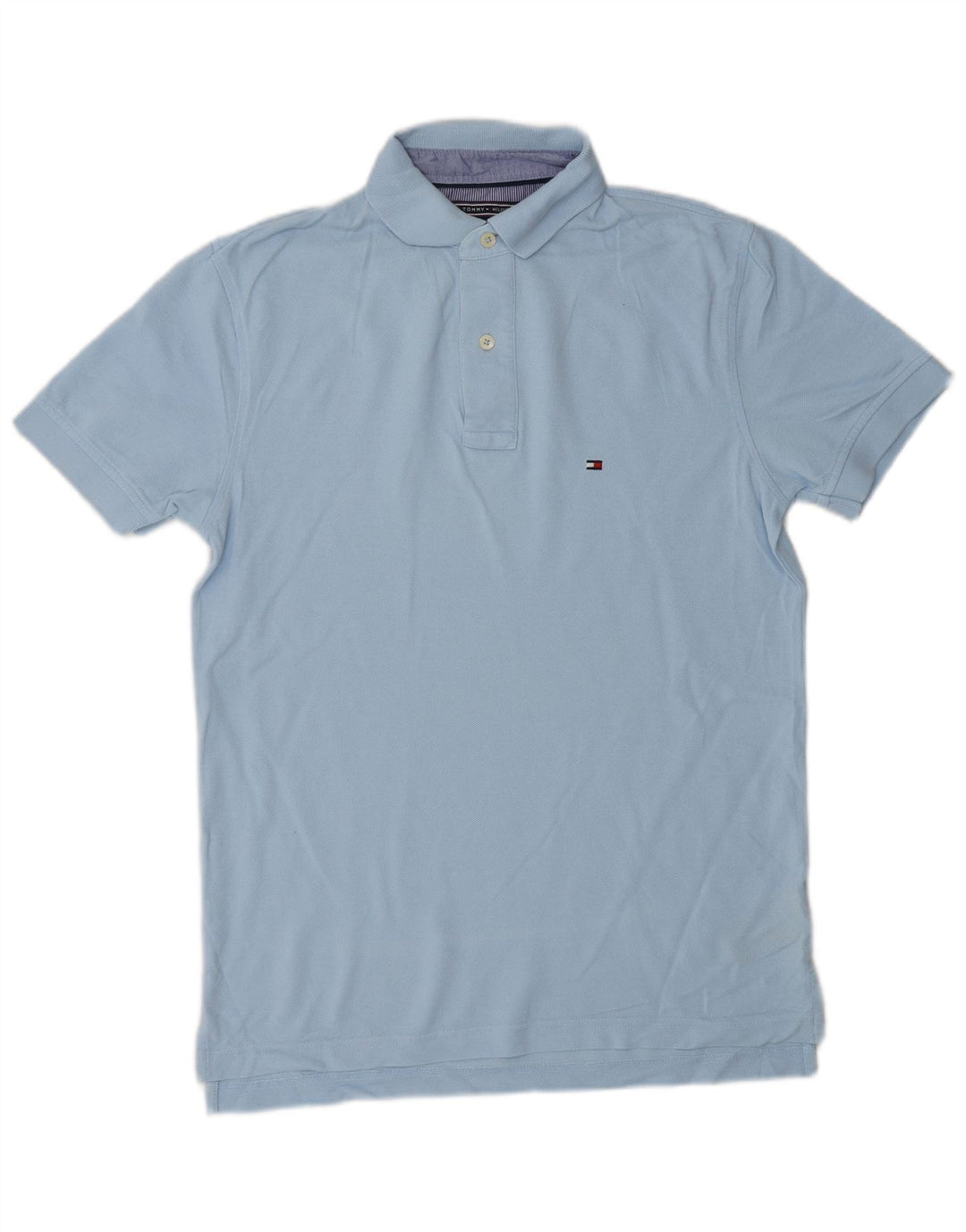 Camisa polo masculina Tommy Hilfiger pequena azul algodão