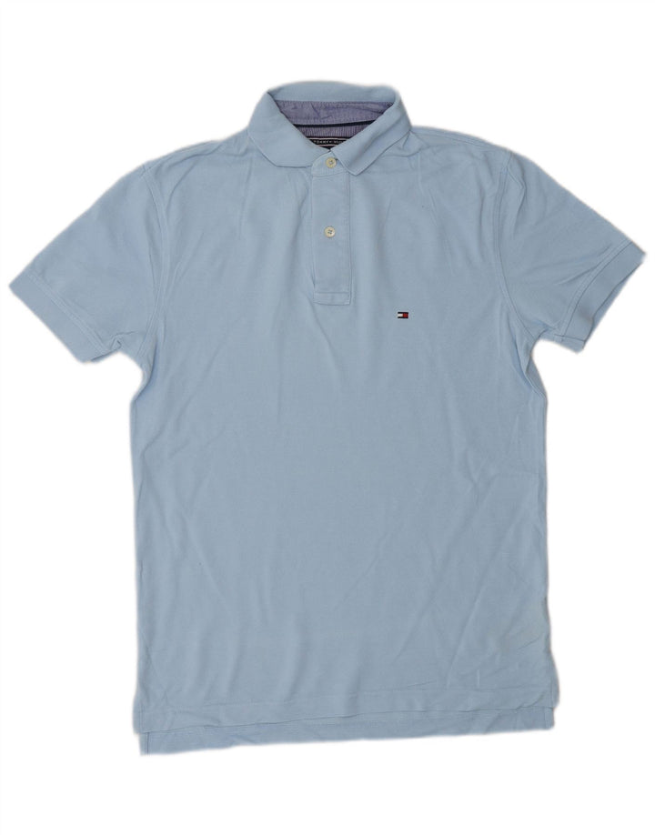 Camisa polo masculina Tommy Hilfiger pequena azul algodão