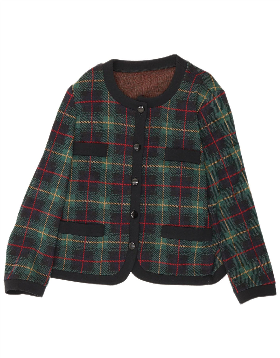 Jaqueta blazer feminina Les Lunis com 5 botões Reino Unido 14 lã xadrez verde médio