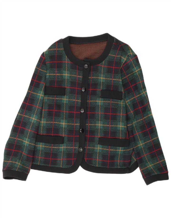 Jaqueta blazer feminina Les Lunis com 5 botões Reino Unido 14 lã xadrez verde médio