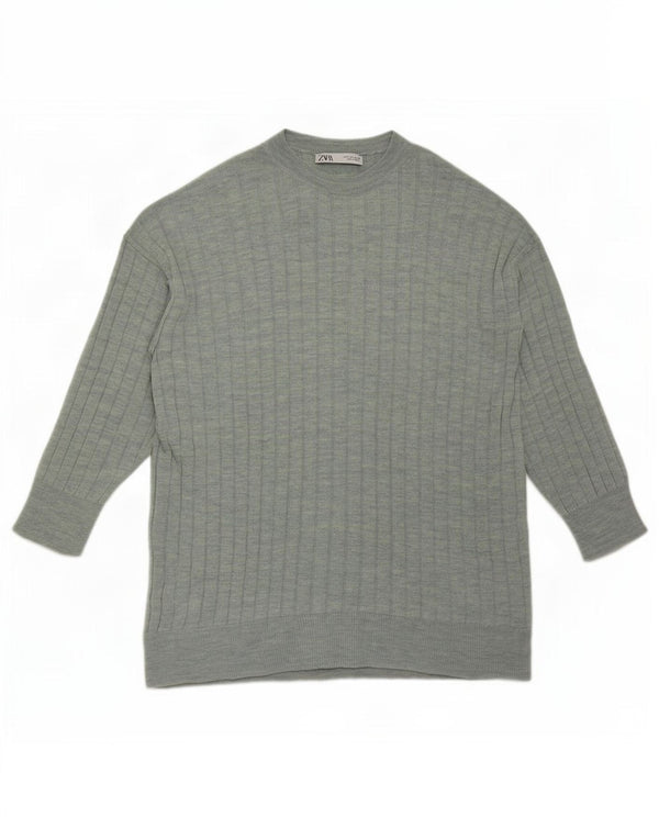 Zara Suéter feminino oversized com gola redonda Reino Unido 10 pequeno verde manchado