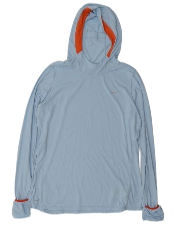 Top feminino Nike Dri Fit com capuz manga comprida UK 16 grande bloco colorido azul