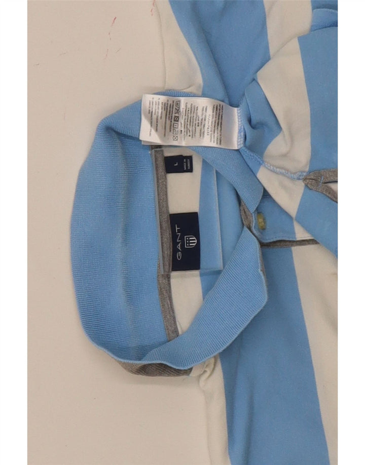 Camisa polo masculina Gant grande algodão listrado azul