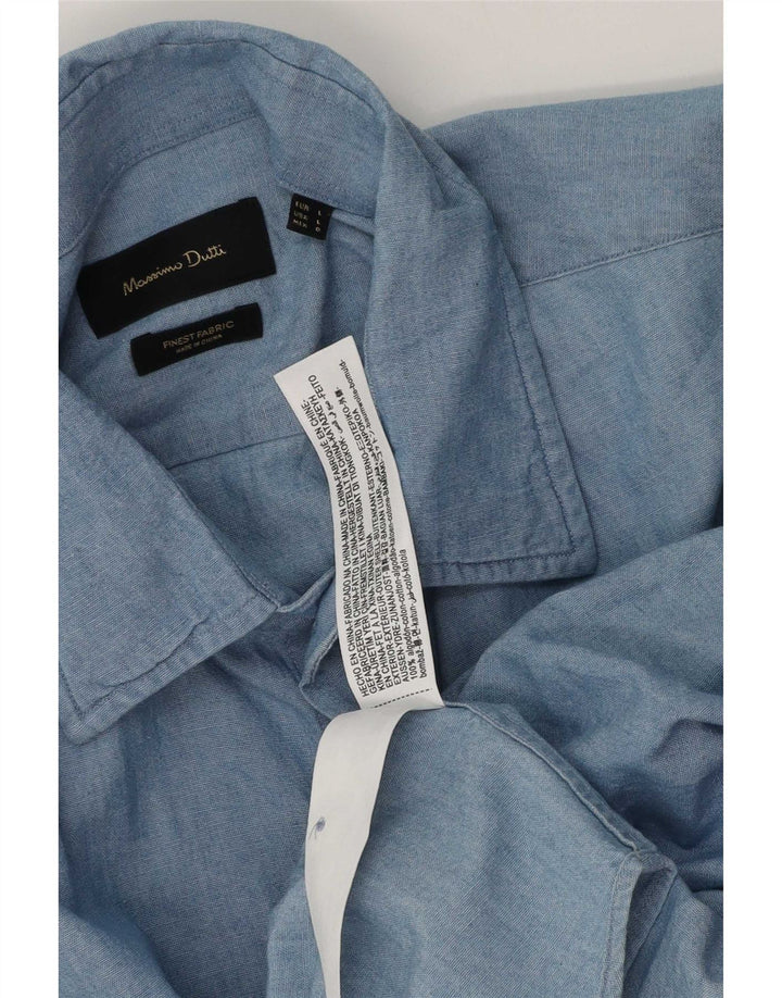 Camisa masculina de manga curta Massimo Dutti grande algodão azul