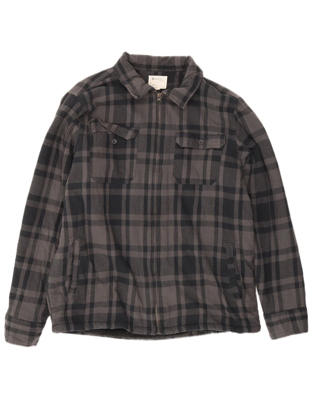 Camisa masculina de flanela de lenhador Mountain Warehouse grande algodão xadrez cinza