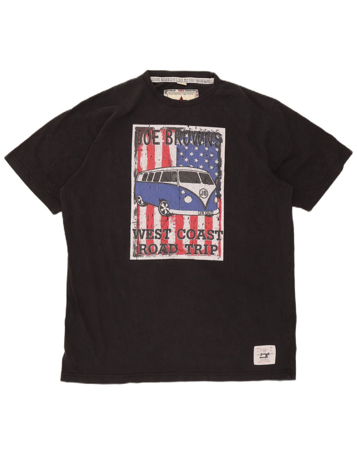 Camiseta gráfica masculina Joe Browns Top grande de algodão preto