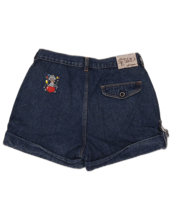 Shorts jeans feminino vintage de cintura alta com fixação IT 46 grande W28 azul marinho
