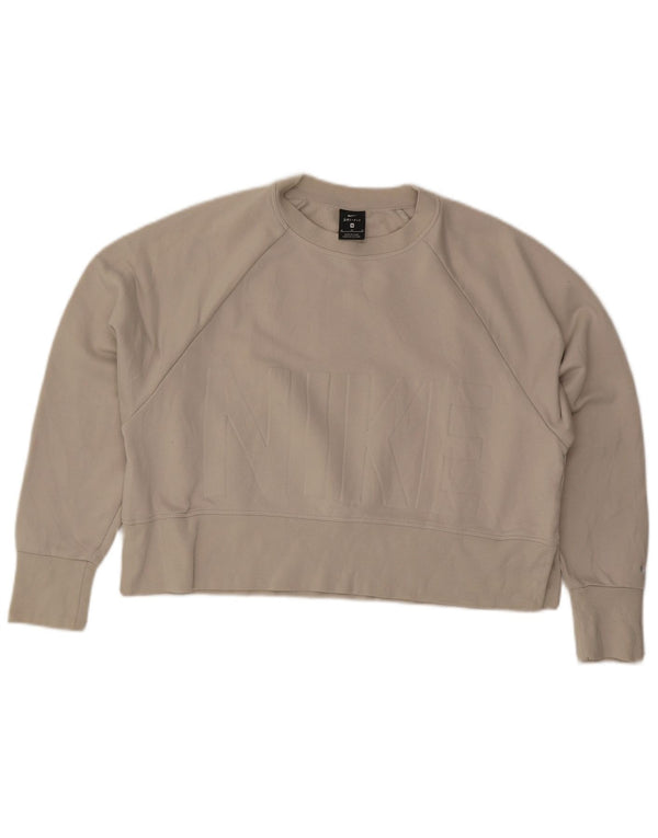 NIKE Womens Oversized Crop Graphic Moletom Jumper UK 14 Médio Bege