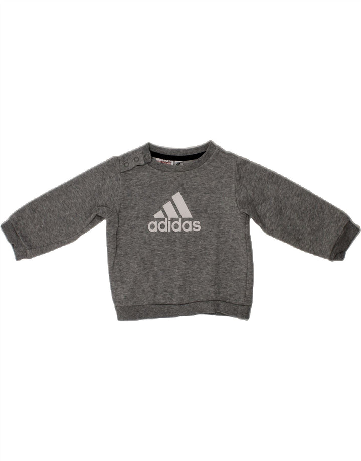 ADIDAS Baby Boys Graphic Sweatshirt Jumper 6-9 Months Grey Cotton Vintage Adidas and Second-Hand Adidas from Messina Hembry 