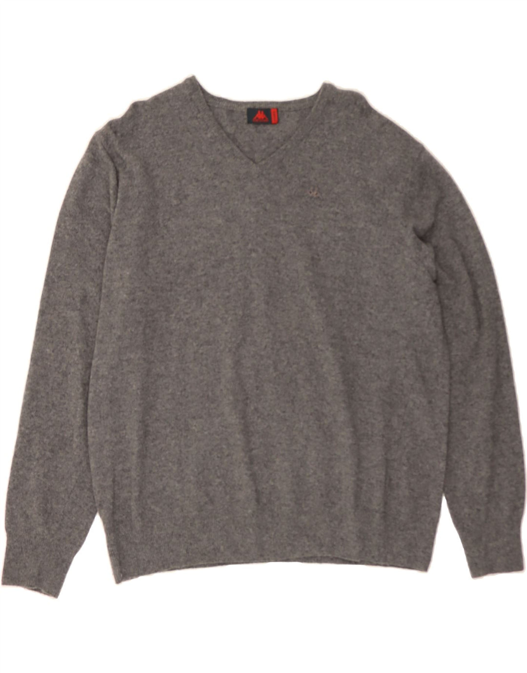 KAPPA Mens V-Neck Jumper Sweater XL Grey Wool Vintage Kappa and Second-Hand Kappa from Messina Hembry 