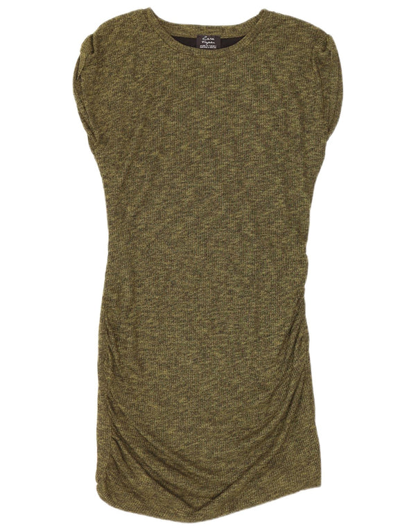 Vestido feminino Zara Trafaluc Bodycon UK 10 pequeno poliéster manchado verde
