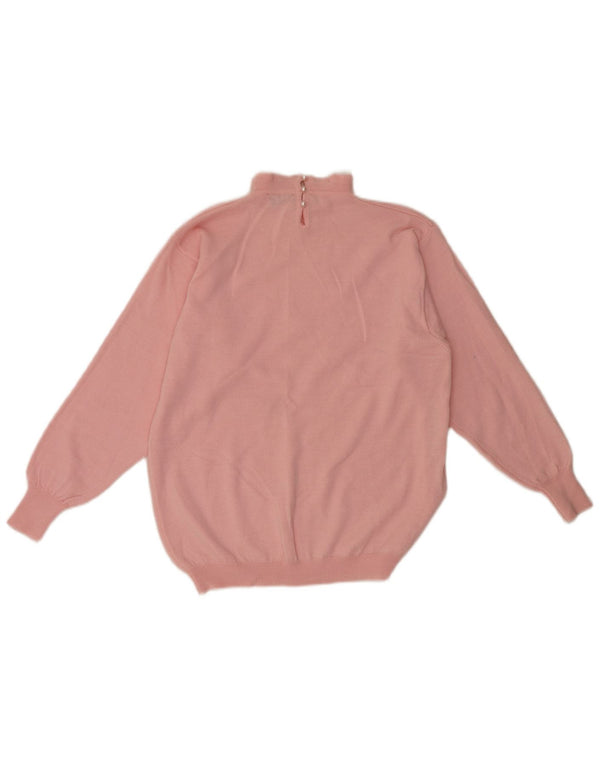 Suéter feminino vintage com gola tartaruga Reino Unido 12 médio rosa floral retrô