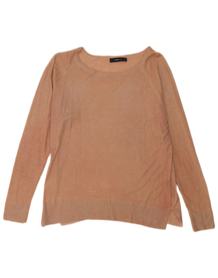 Suéter feminino Zara com gola canoa Reino Unido 14 médio bege