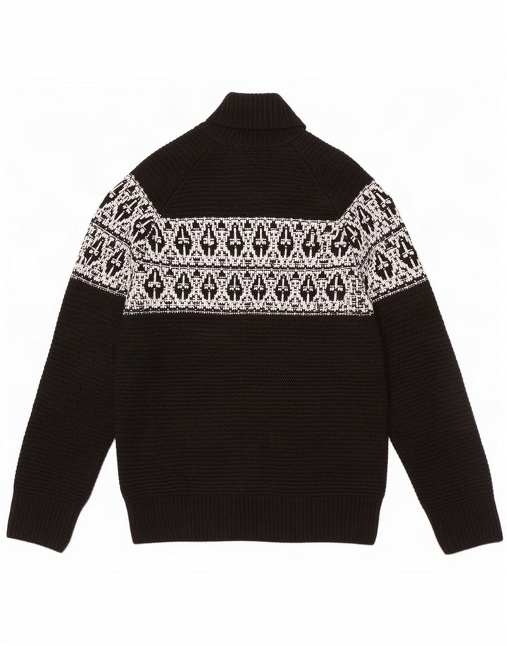 Suéter masculino Marks & Spencer com gola redonda grande preto Fair Isle acrílico