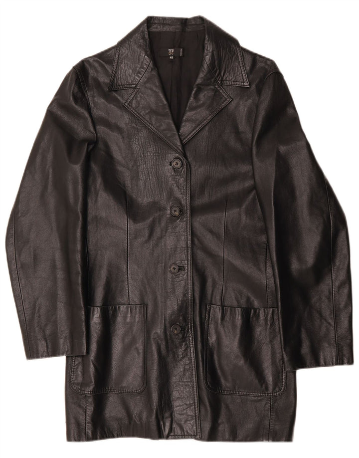 Casaco de couro feminino vintage IT 48 XL couro preto