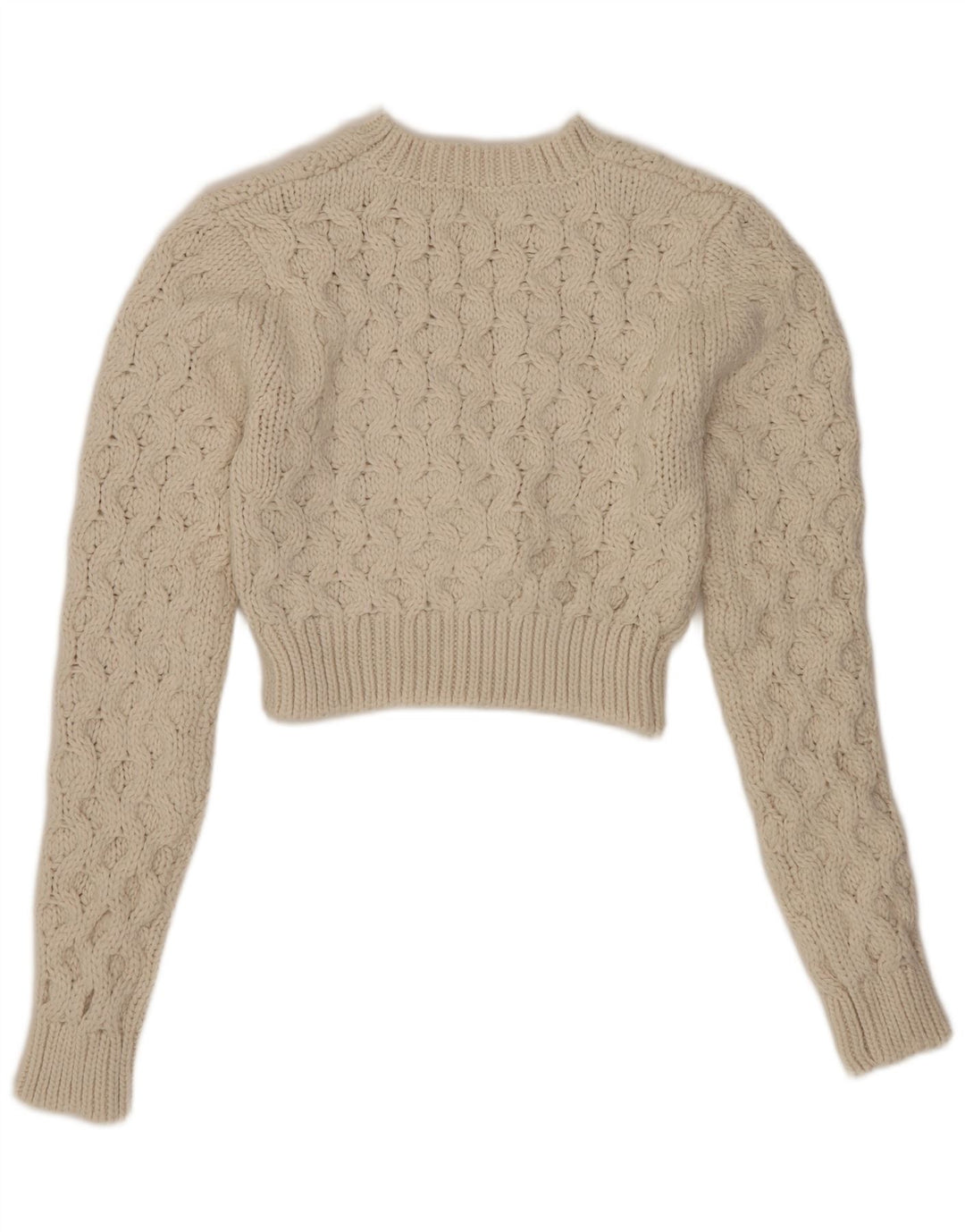Zara Suéter feminino cropped com gola redonda Reino Unido 10 pequeno poliéster branco