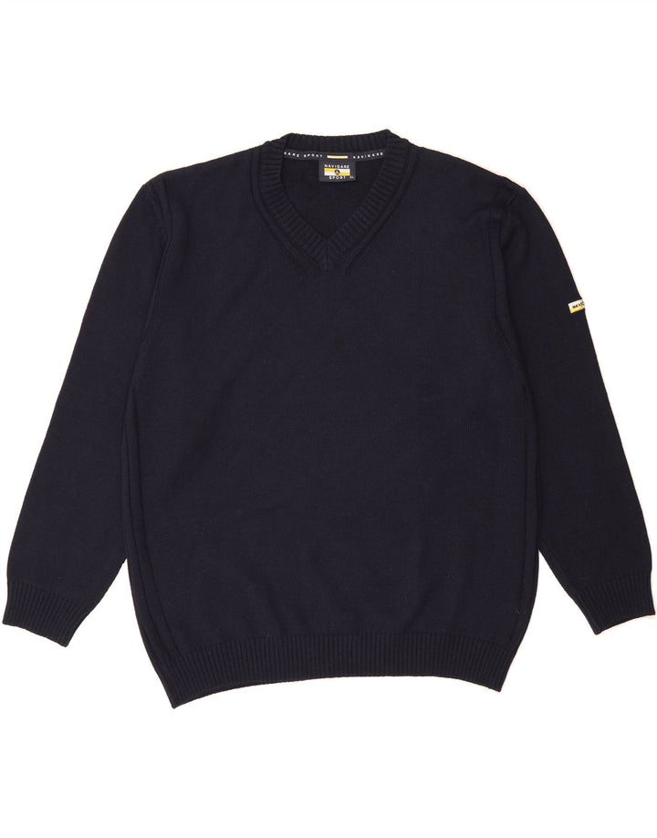 NAVIGARE Mens V-Neck Jumper Sweater XL Navy Blue Cotton Vintage Navigare and Second-Hand Navigare from Messina Hembry 