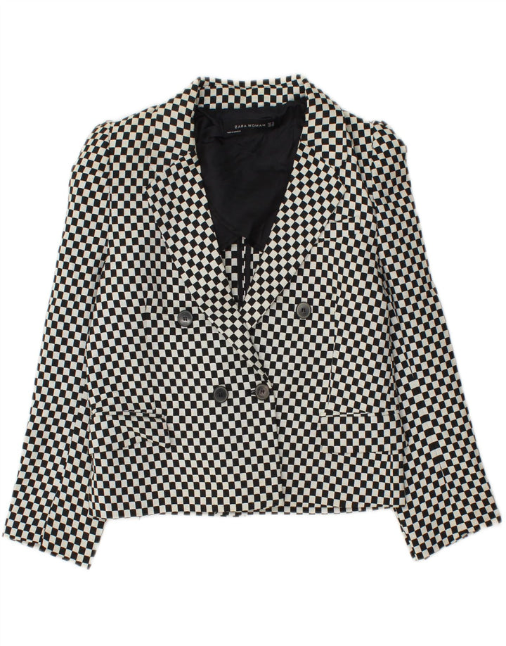 Zara Womens Crop Double Breasted Blazer Jacket Reino Unido 6 XS Preto Geométrico