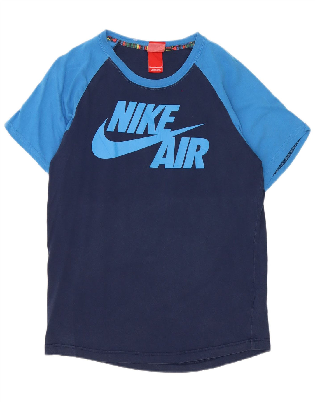 Camiseta gráfica masculina Nike Top médio azul marinho colorblock algodão