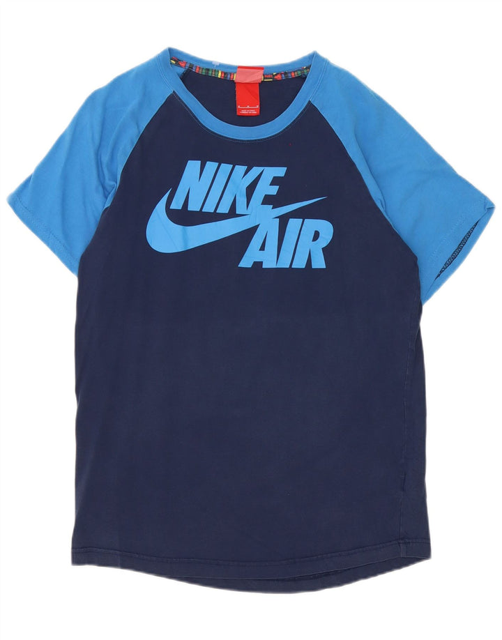 Camiseta gráfica masculina Nike Top médio azul marinho colorblock algodão