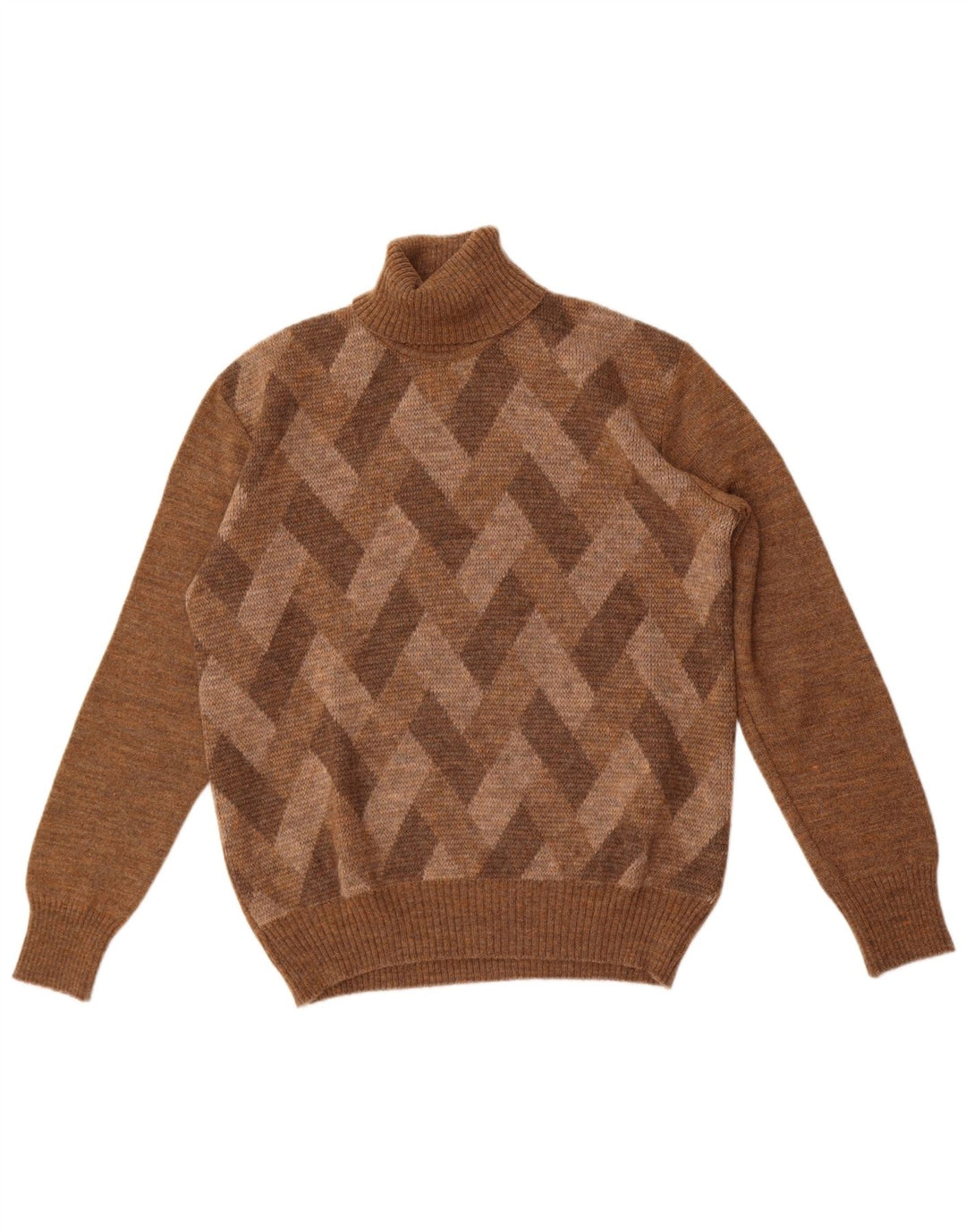 Suéter vintage masculino com gola redonda, marrom médio, Argyle/Diamante