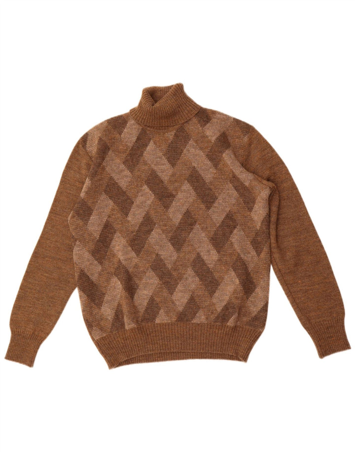 Suéter vintage masculino com gola redonda, marrom médio, Argyle/Diamante