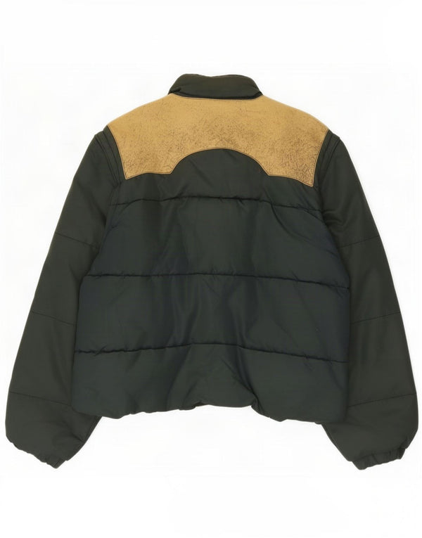 Jaqueta vintage masculina acolchoada Racer UK 40 grande poliuretano colorblock verde
