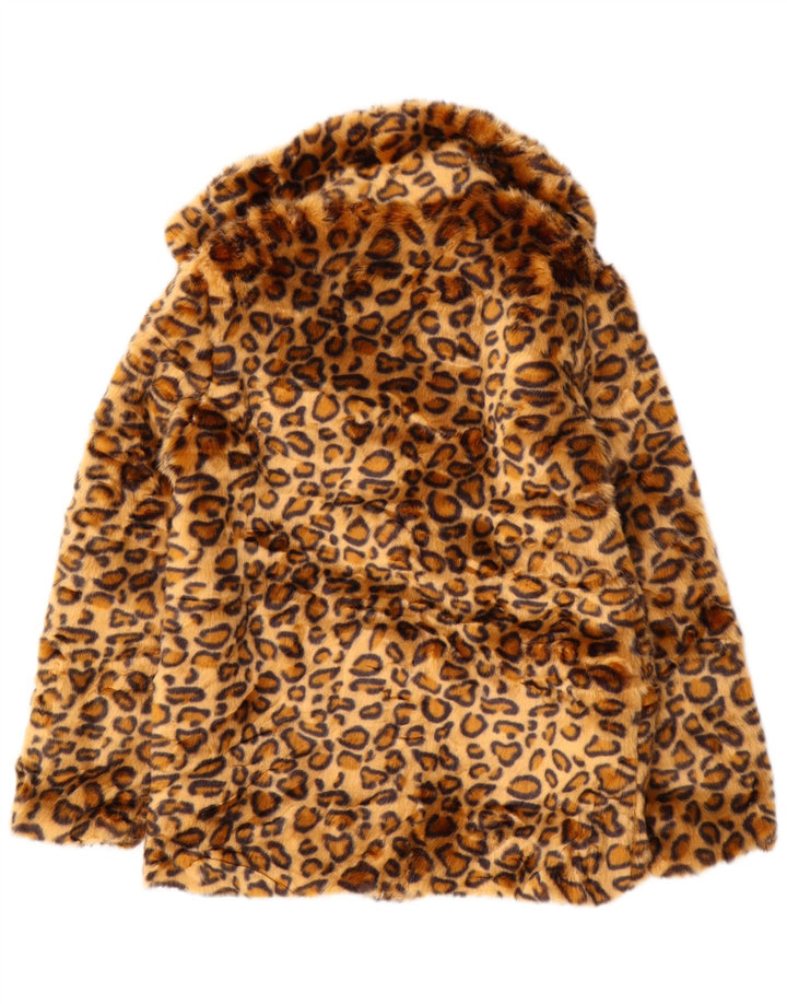 Jaqueta feminina VINTAGE de pele sintética Reino Unido 10 poliéster com estampa animal marrom pequena