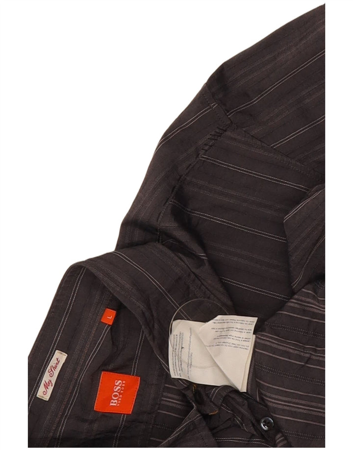 Camisa masculina Hugo Boss grande algodão listrado cinza