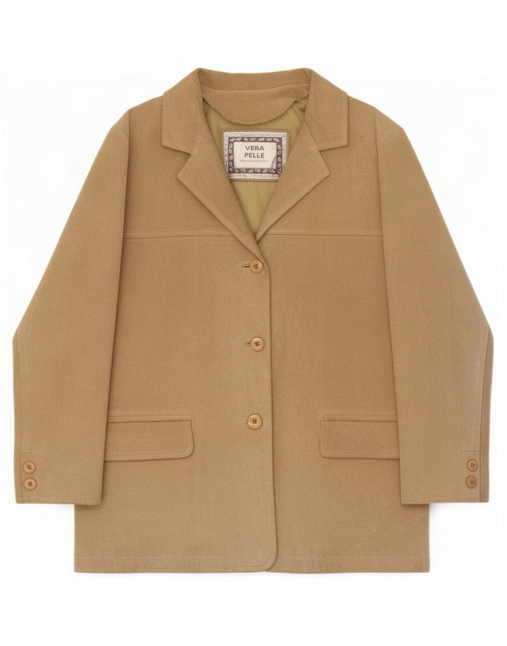 Jaqueta blazer feminina vintage de camurça com 3 botões IT 44 couro bege médio