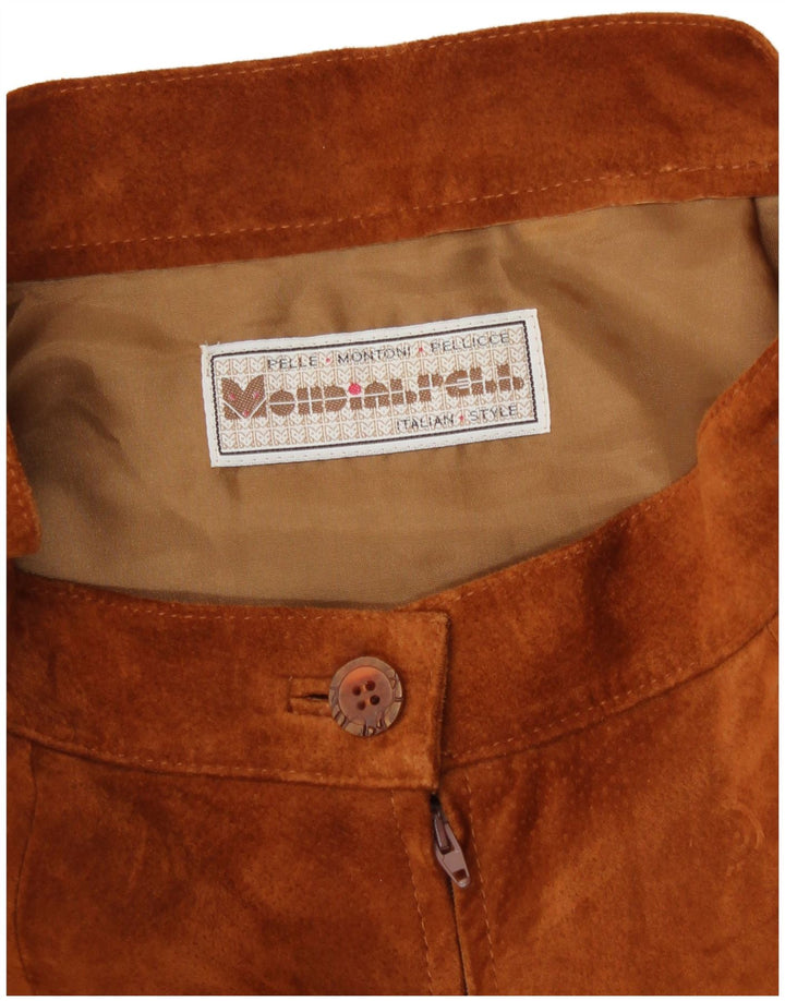 Saia feminina vintage de camurça W28 couro marrom médio