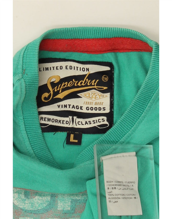 Camiseta masculina gráfica SUPERDRY grande algodão turquesa