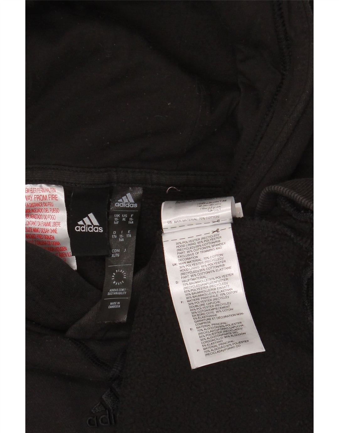 ADIDAS Meninos Hoodie Jumper 15-16 Anos Preto Algodão