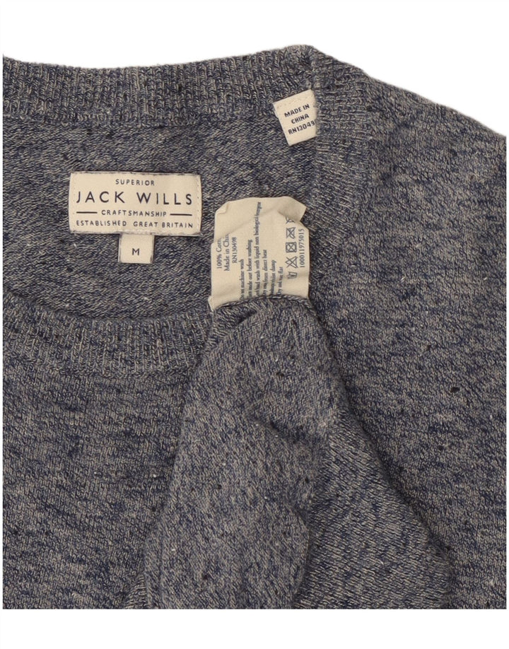 JACK WILLS Suéter masculino com gola redonda, algodão manchado azul médio