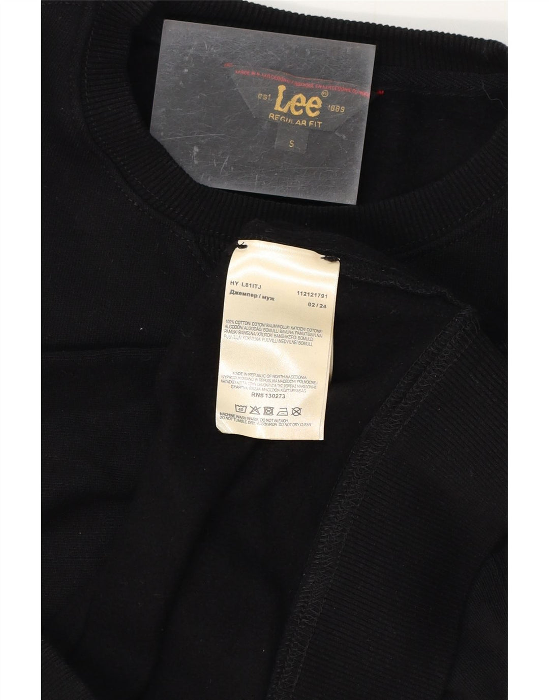 LEE Mens Regular Fit Suéter Pequeno Algodão Preto