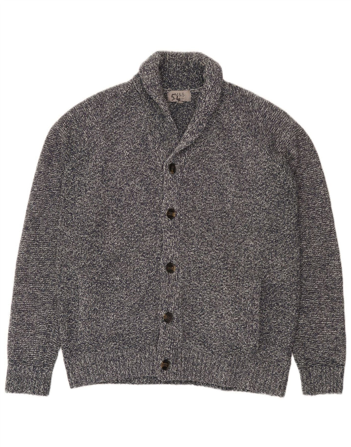 Suéter cardigã masculino Marks & Spencer cinza médio manchado acrílico