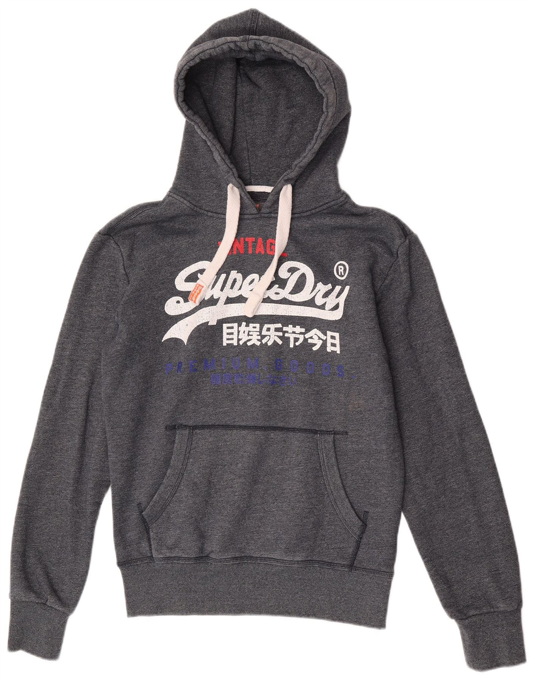 Suéter com capuz gráfico masculino Superdry pequeno algodão cinza