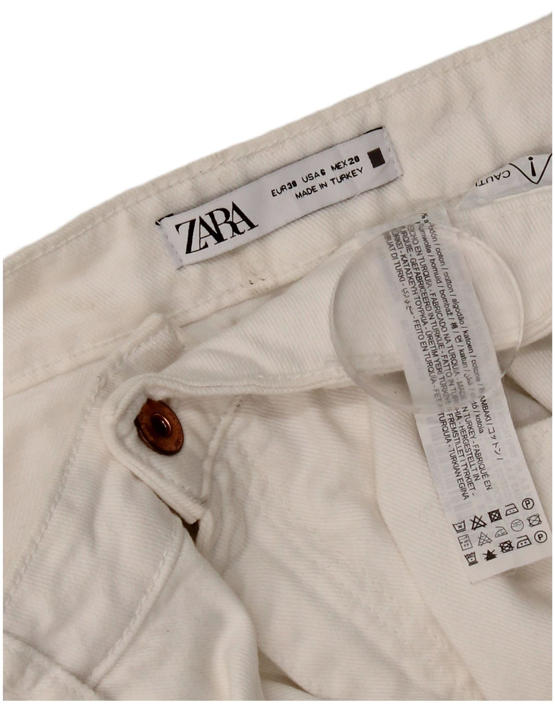 Zara Jeans feminino cortado desgastado UE 38 pequeno W28 L24 algodão branco