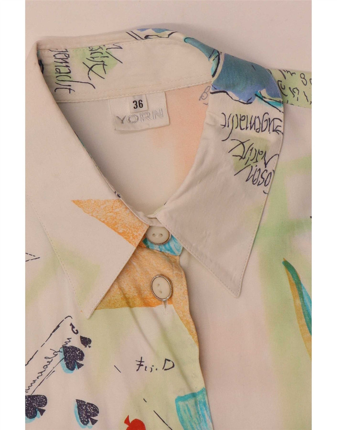 Yorn Camisa feminina oversized com padrão abstrato UE 36 pequena multicolorida
