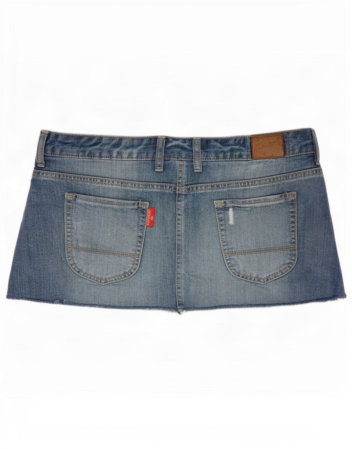 Superdry Mini saia jeans desgastada feminina média W34 algodão azul